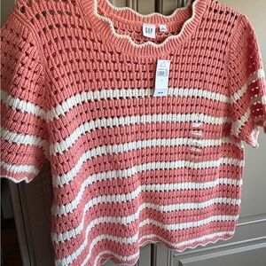 GAP Coral and White Knit Sweater
